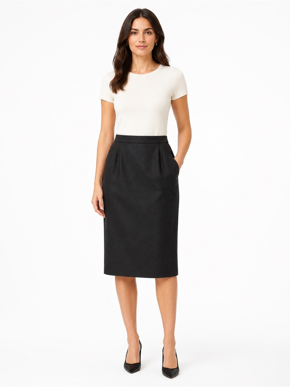 Vintage 1999 Aquascutum of London Black Linen Blend Pencil Skirt S:14 England